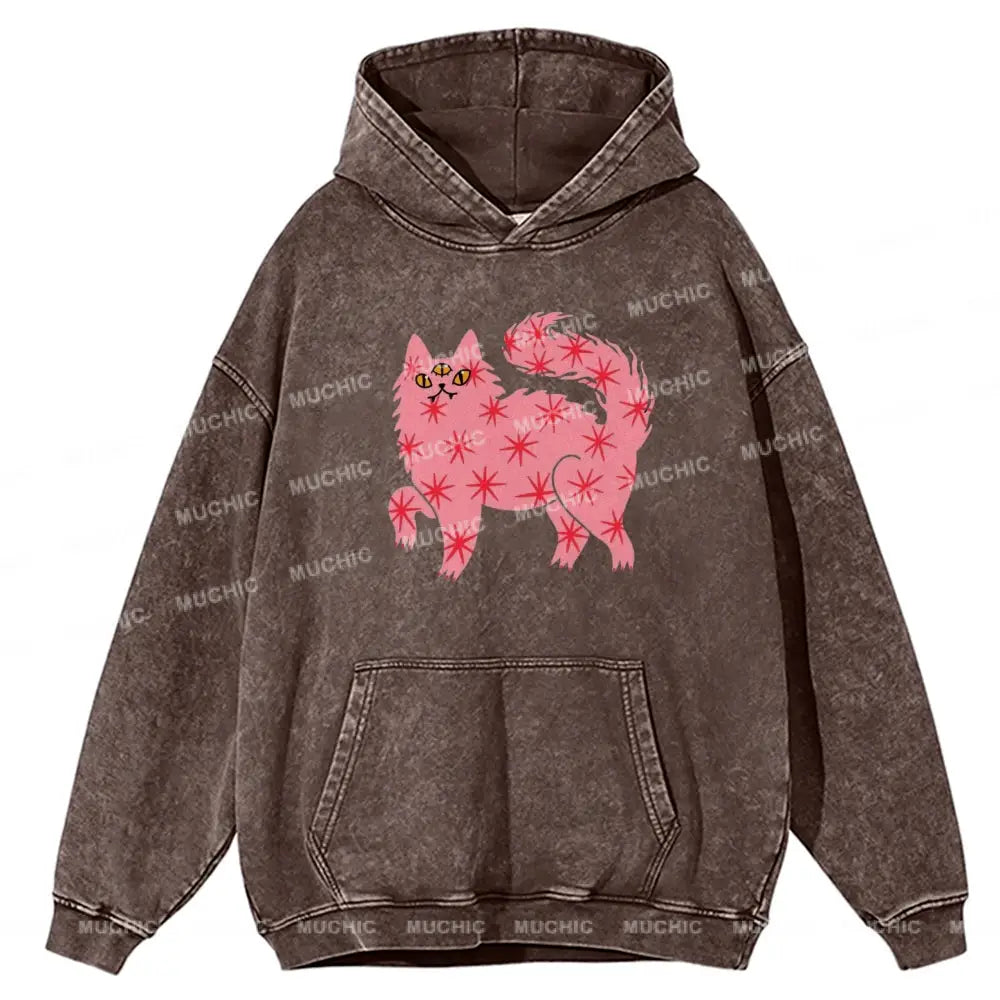 The Pink Cat Unisex Printed Casual Washed Hoodie Sweatshirt Peru / M