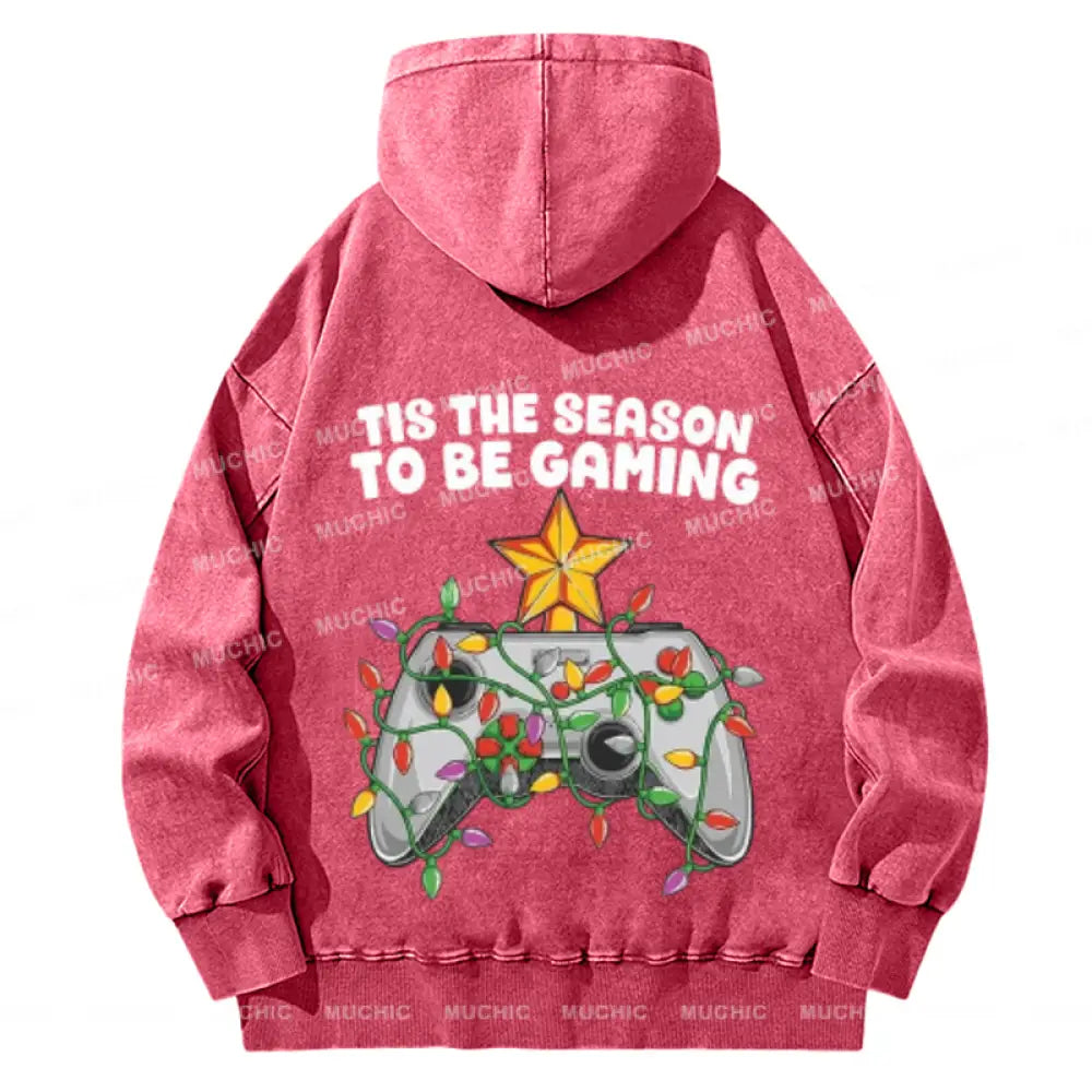 Muchic To Be Gaming Back Printed Unisex Casual Washed Plush Thickening Hoodie Sweatshirt Hotpink / M