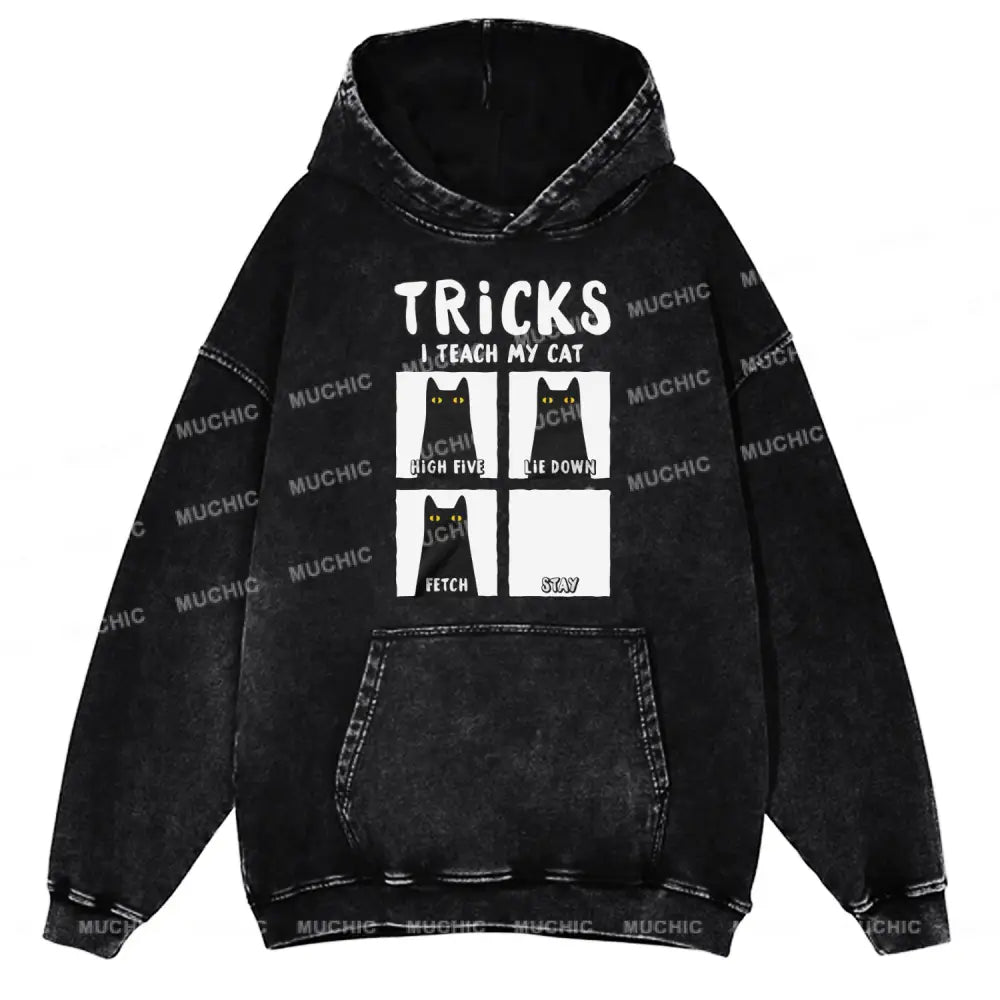 Muchic Tricks Unisex Printed Casual Washed Plush Thickeninghoodie Sweatshirt Black / S