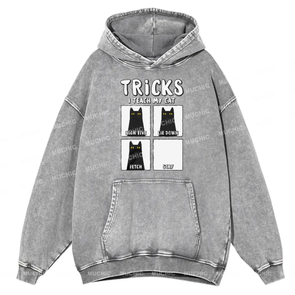 Muchic Tricks Unisex Printed Casual Washed Plush Thickeninghoodie Sweatshirt Grey / S