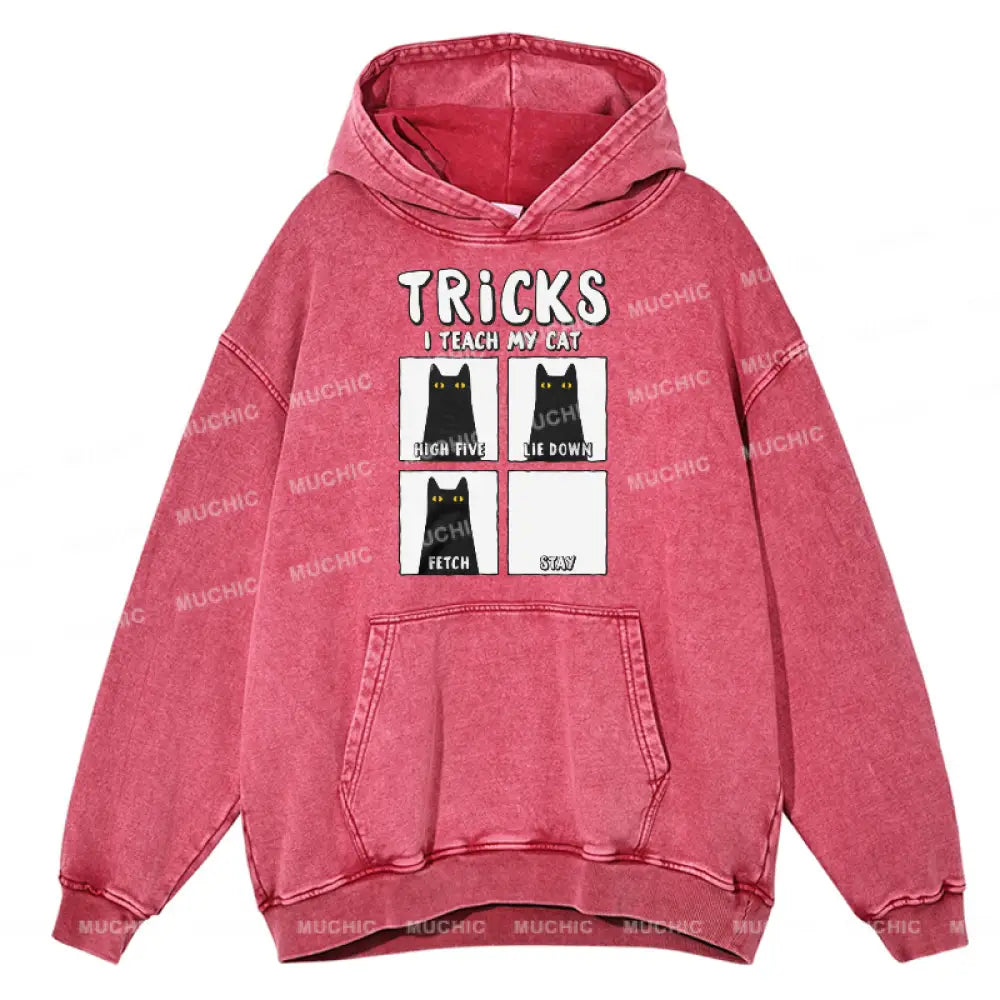 Muchic Tricks Unisex Printed Casual Washed Plush Thickeninghoodie Sweatshirt Hotpink / S