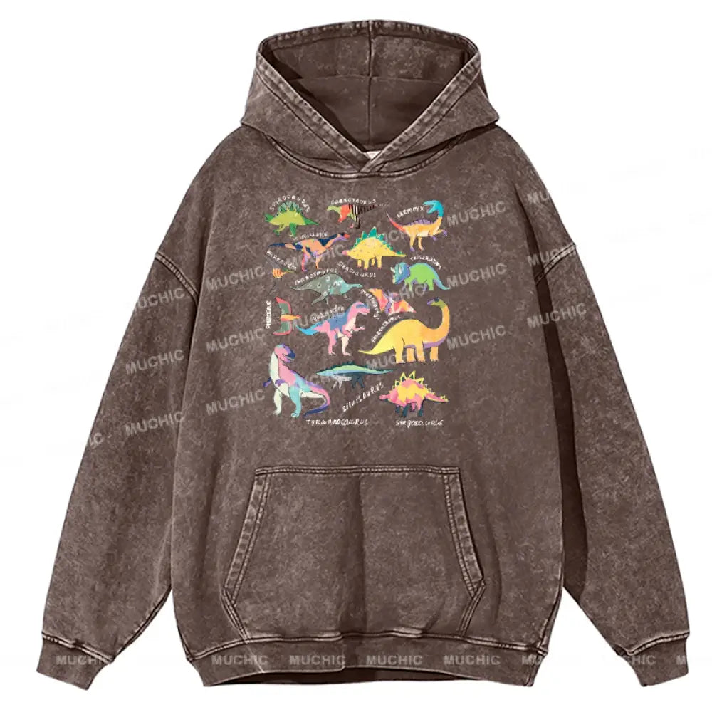 Types Of Dinosaur Unisex Printed Casual Washed Hoodie Sweatshirt Peru / M