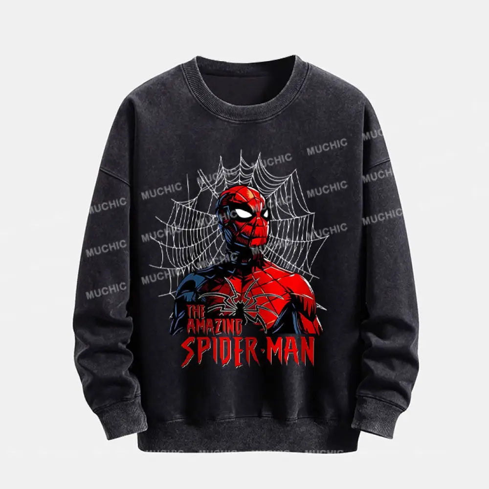 Muchic Unisex ’Amazing Spider-Man’ Funny Cartoon Retro Fashion Graphic Print Long Sleeve Hooded