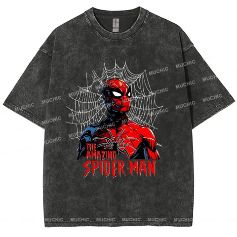 Muchic Unisex "Amazing Spider-Man" Funny Cartoon Retro Fashion Graphic Print Long Sleeve Hooded Sweater (T-shirt)