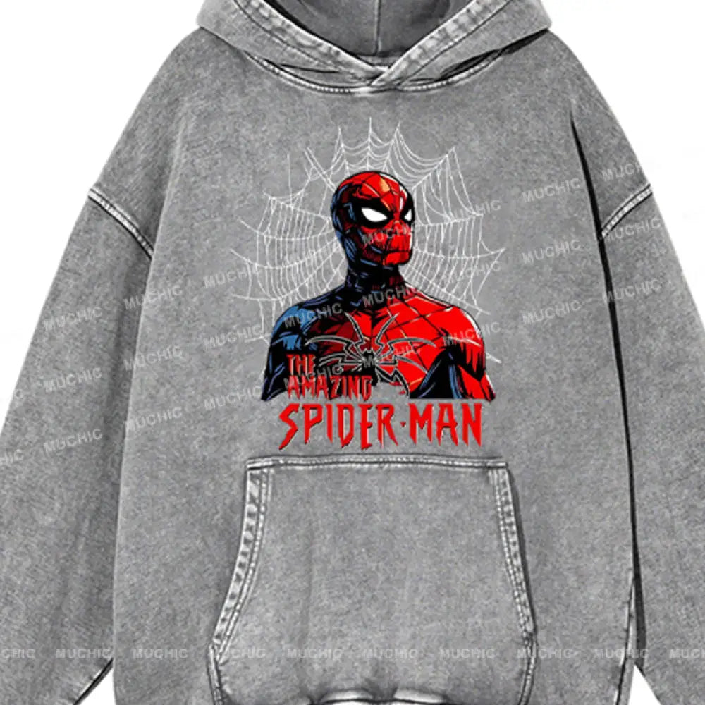 Muchic Unisex ’Amazing Spider-Man’ Funny Cartoon Retro Fashion Graphic Print Long Sleeve Hooded