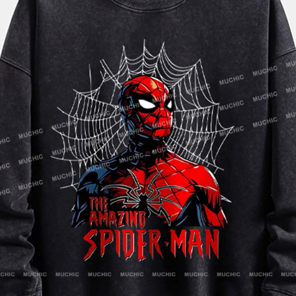 Muchic Unisex ’Amazing Spider-Man’ Funny Cartoon Retro Fashion Graphic Print Long Sleeve Hooded