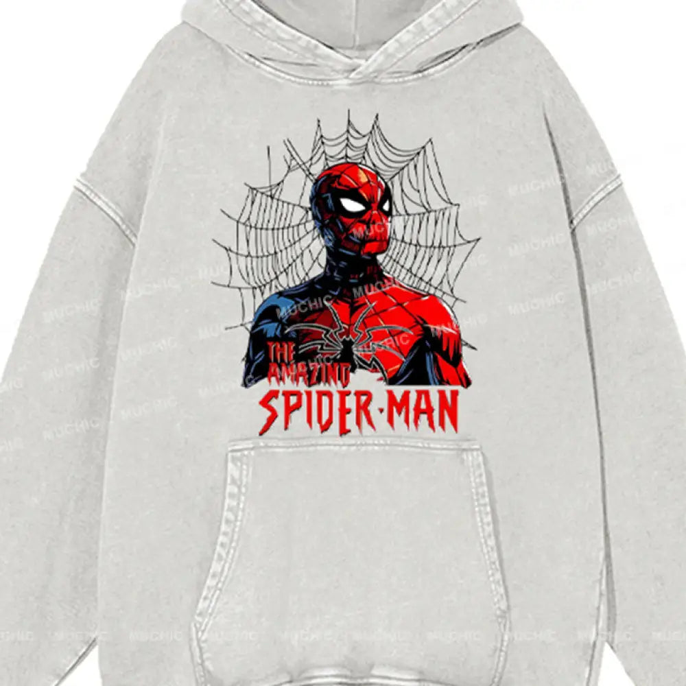 Muchic Unisex ’Amazing Spider-Man’ Funny Cartoon Retro Fashion Graphic Print Long Sleeve Hooded