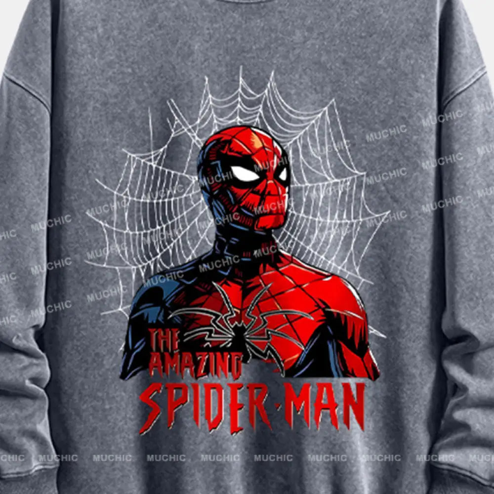 Muchic Unisex ’Amazing Spider-Man’ Funny Cartoon Retro Fashion Graphic Print Long Sleeve Hooded