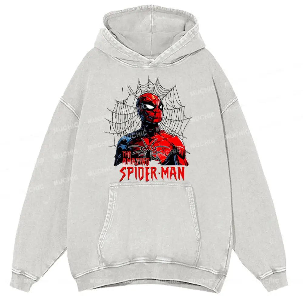 Muchic Unisex ’Amazing Spider-Man’ Funny Cartoon Retro Fashion Graphic Print Long Sleeve Hooded