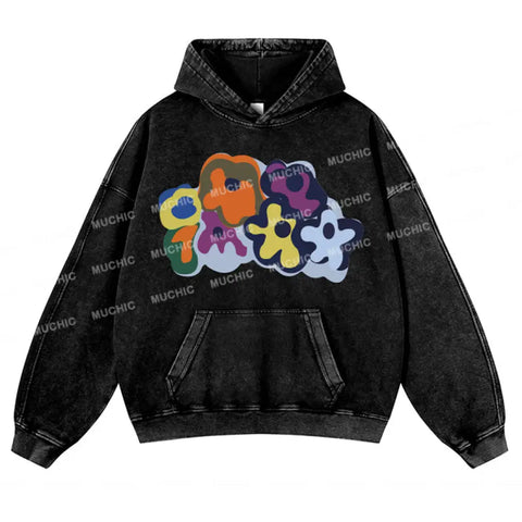 Muchic Unisex "Art Flowers" Fashion Graphic Print Long Sleeve Hooded  Plush Thickening Sweatshirt