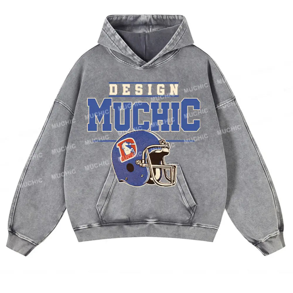 Muchic Unisex ’Baseball Cap’ Fun Graphic Print Long Sleeve Hoodie Gray / S Hoodies-Sweatshirts