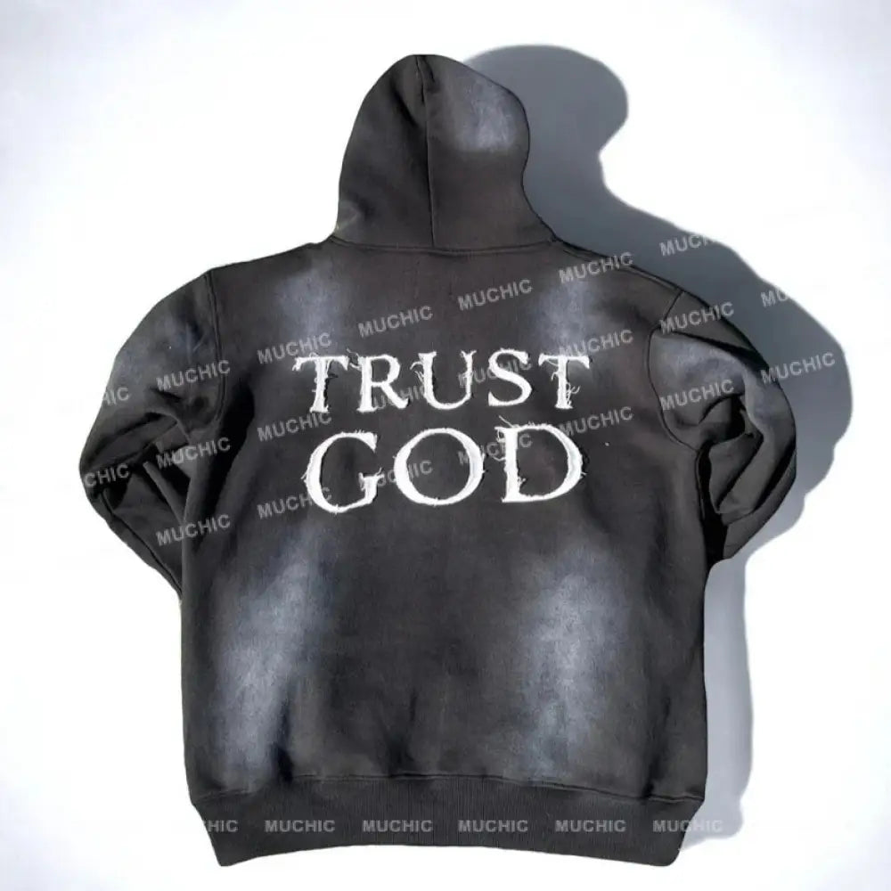 Muchic Unisex Believe In God Lettering Print Long Sleeve Hoodie Hoodies-Sweatshirts