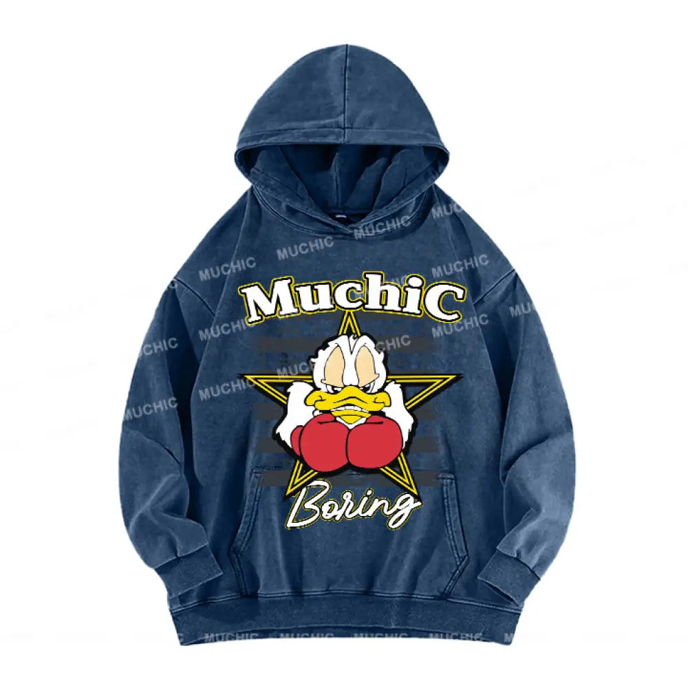 Muchic Unisex ’Boxing Duck’ Fun Graphic Print Long Sleeve Hoodie Blue / S Hoodies-Sweatshirts