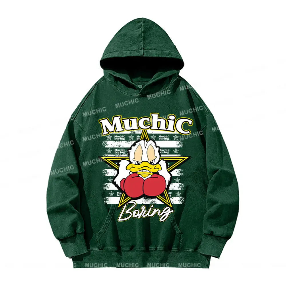 Muchic Unisex ’Boxing Duck’ Fun Graphic Print Long Sleeve Hoodie Green / S Hoodies-Sweatshirts