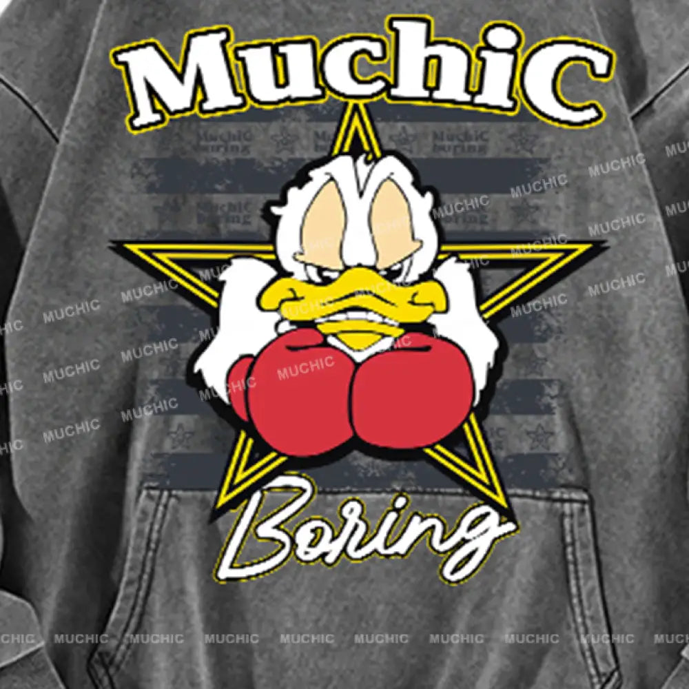 Muchic Unisex ’Boxing Duck’ Fun Graphic Print Long Sleeve Hoodie Hoodies-Sweatshirts