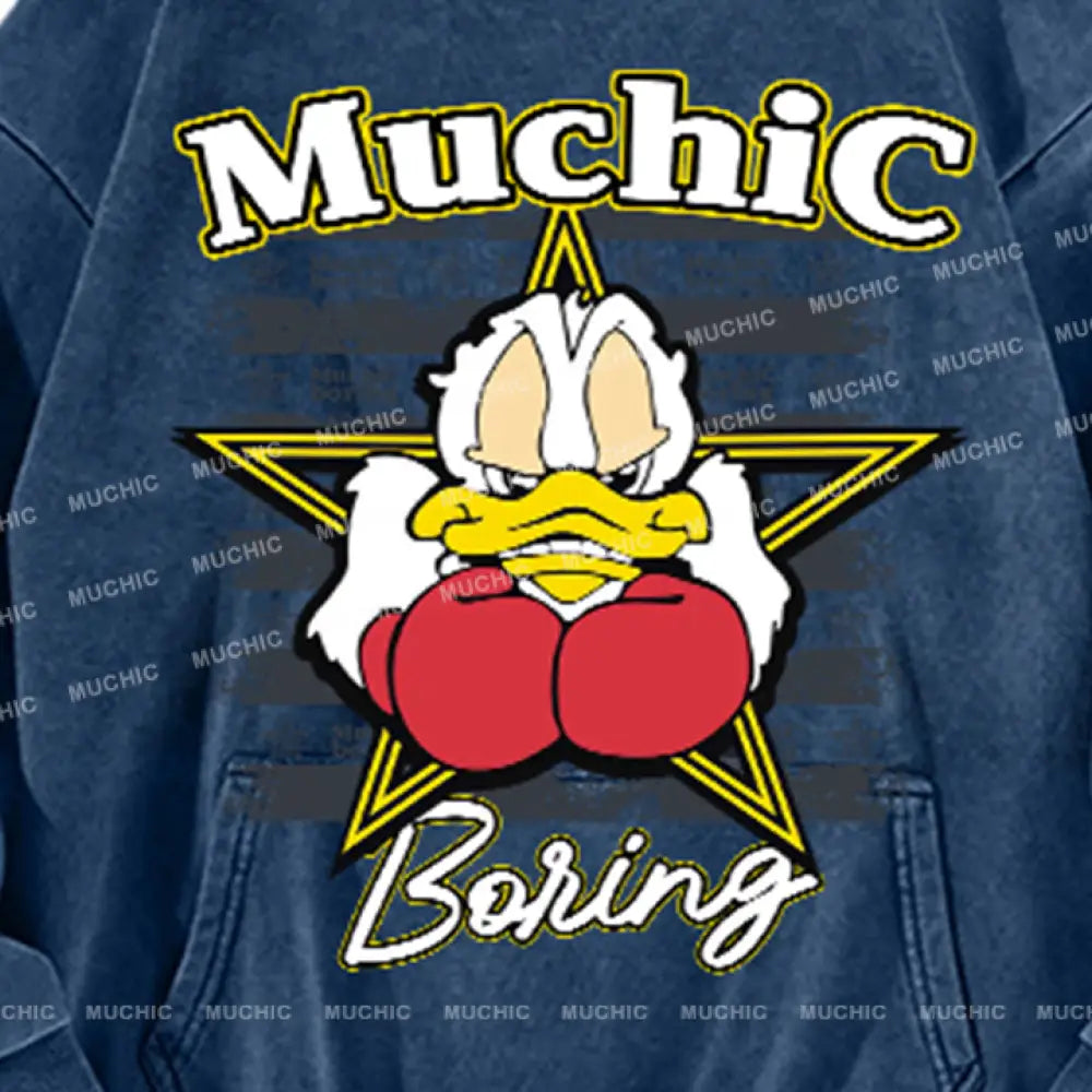 Muchic Unisex ’Boxing Duck’ Fun Graphic Print Long Sleeve Hoodie Hoodies-Sweatshirts