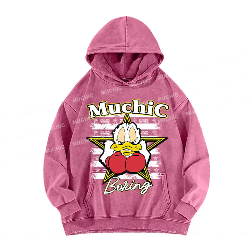 Muchic Unisex ’Boxing Duck’ Fun Graphic Print Long Sleeve Hoodie Pink / S Hoodies-Sweatshirts