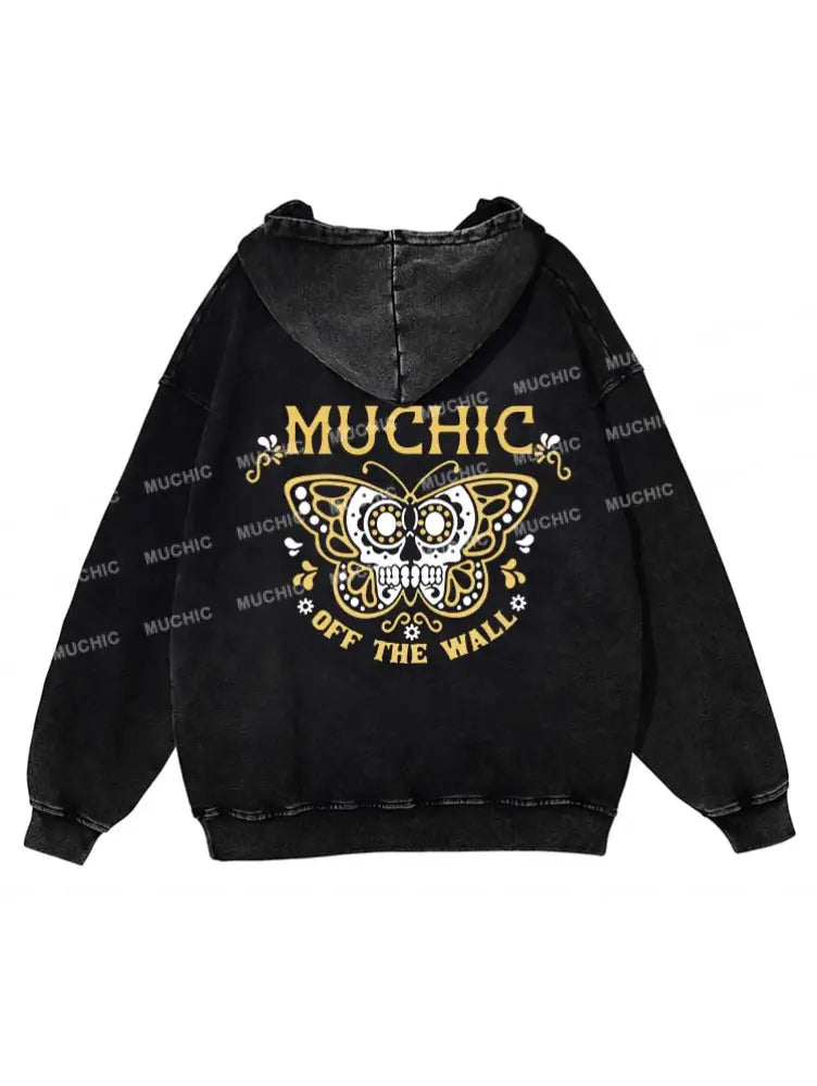 Muchic Unisex “Butterfly” Fashion Pattern Print Long Sleeve Hooded Sweatshirt Black / S