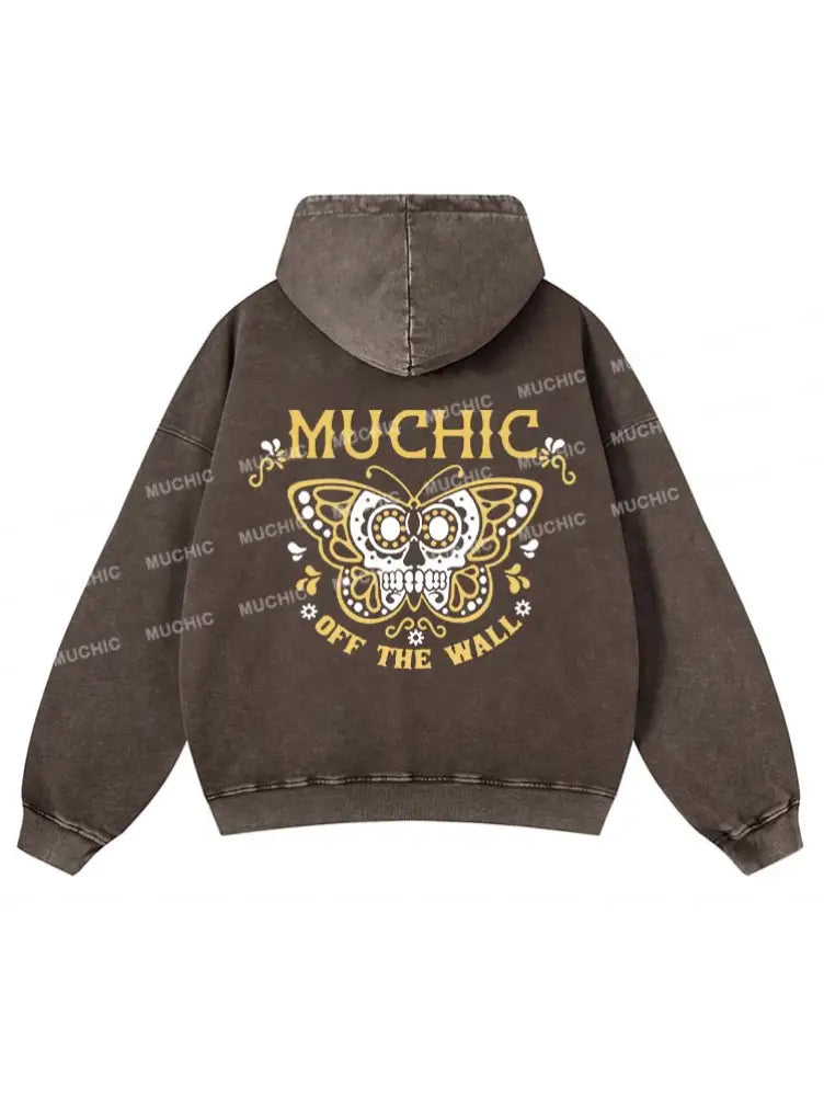 Muchic Unisex “Butterfly” Fashion Pattern Print Long Sleeve Hooded Sweatshirt Brown / S