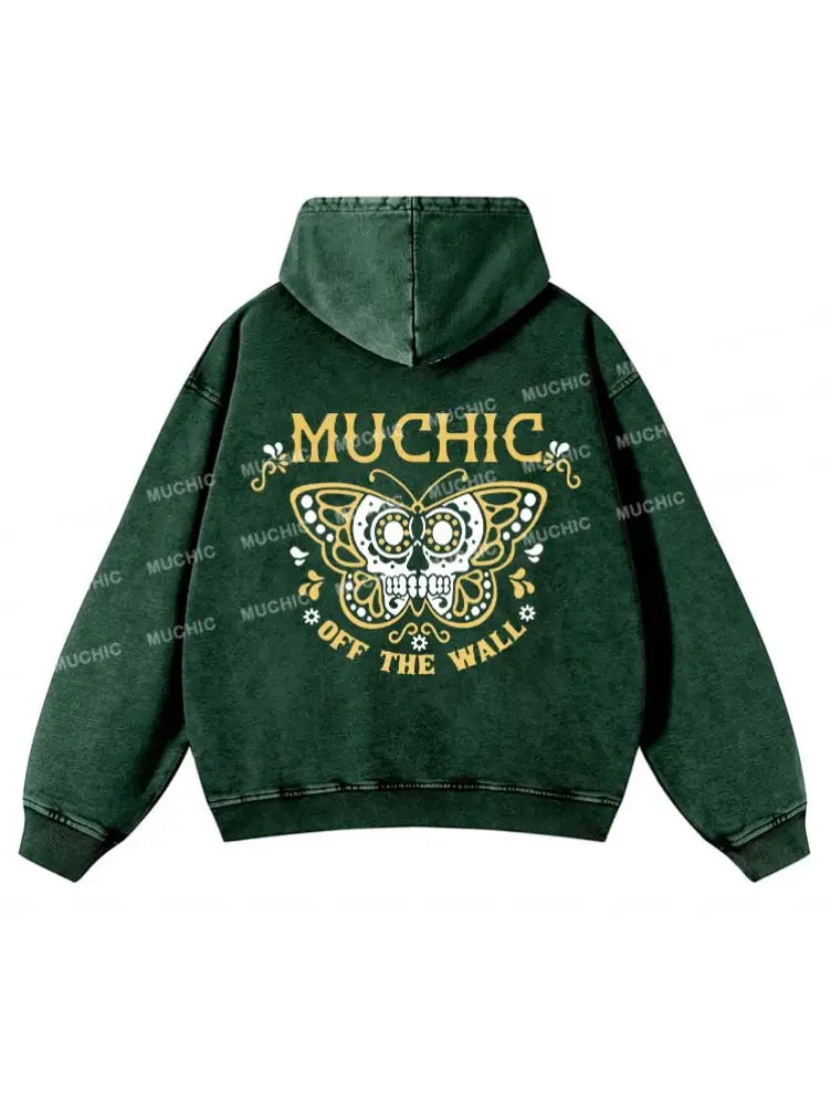 Muchic Unisex “Butterfly” Fashion Pattern Print Long Sleeve Hooded Sweatshirt Green / S