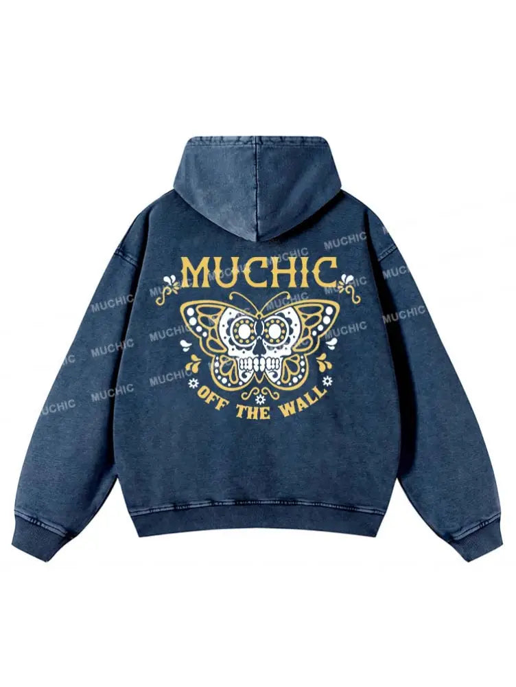 Muchic Unisex “Butterfly” Fashion Pattern Print Long Sleeve Hooded Sweatshirt Navy / S