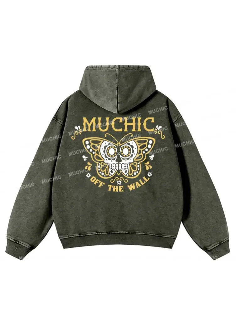 Muchic Unisex “Butterfly” Fashion Pattern Print Long Sleeve Hooded Sweatshirt Olive Green / S