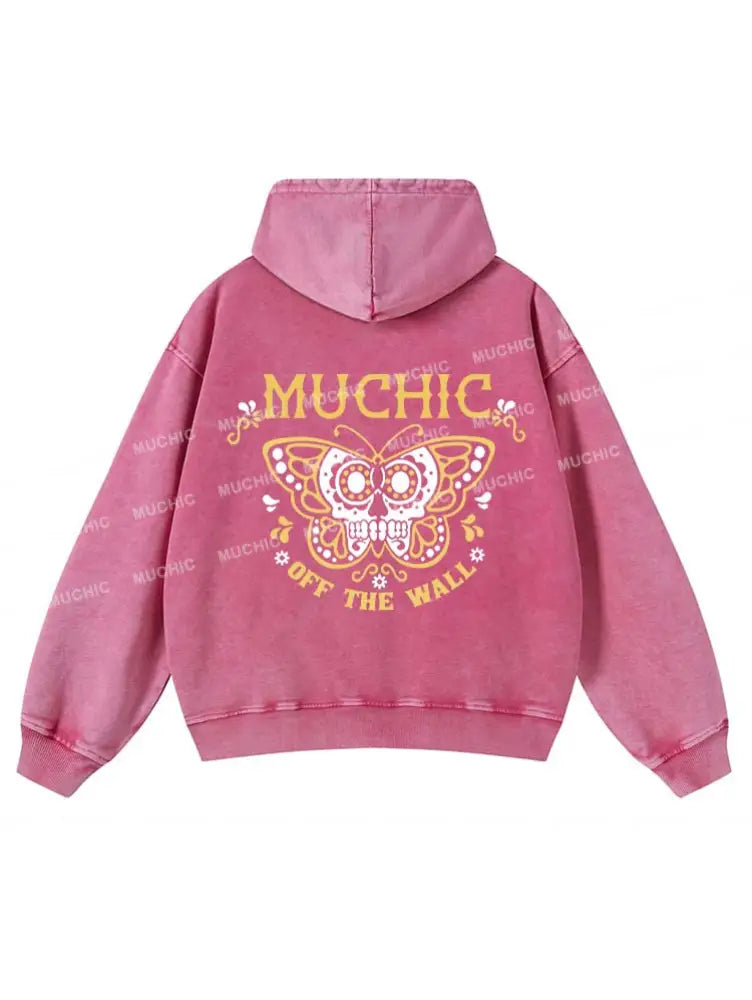 Muchic Unisex “Butterfly” Fashion Pattern Print Long Sleeve Hooded Sweatshirt Pink / S