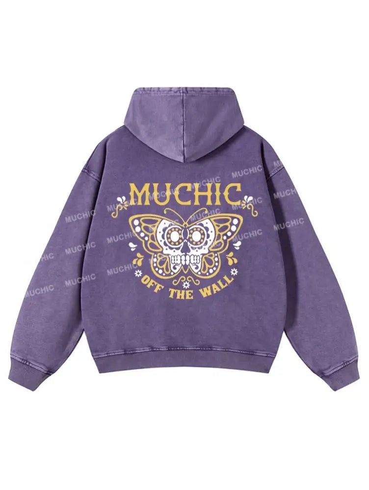 Muchic Unisex “Butterfly” Fashion Pattern Print Long Sleeve Hooded Sweatshirt Purple / S