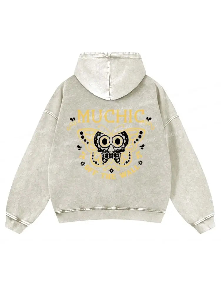 Muchic Unisex “Butterfly” Fashion Pattern Print Long Sleeve Hooded Sweatshirt White / S