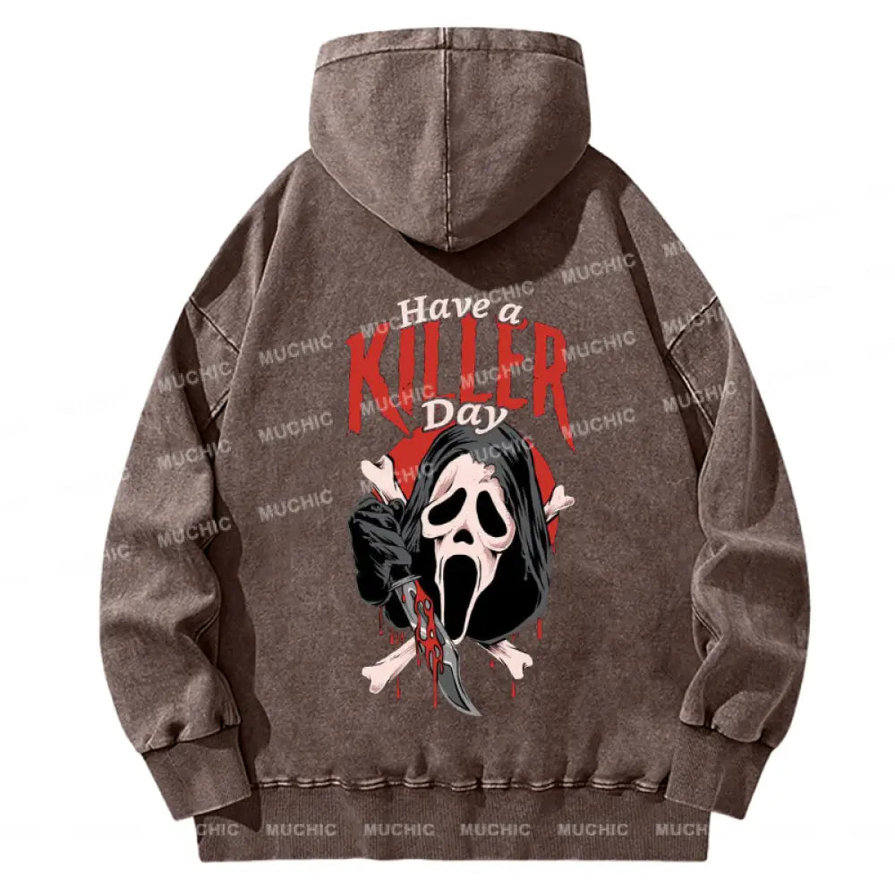 Unisex Casual Washed Have A Killer Day Letter Printed Hoodie Sweatshirt Peru / M