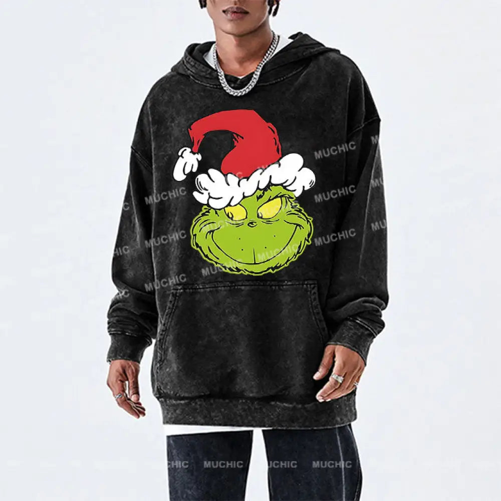 Muchic Unisex ’Christmas Frog’ Funny Cartoon Retro Fashion Graphic Print Long Sleeve Hooded