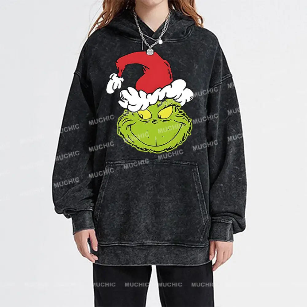 Muchic Unisex ’Christmas Frog’ Funny Cartoon Retro Fashion Graphic Print Long Sleeve Hooded