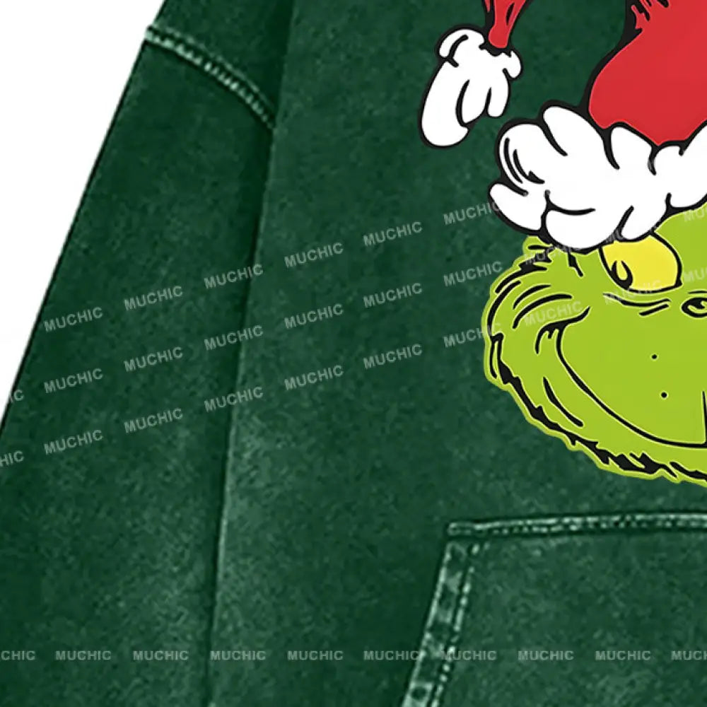 Muchic Unisex ’Christmas Frog’ Funny Cartoon Retro Fashion Graphic Print Long Sleeve Hooded