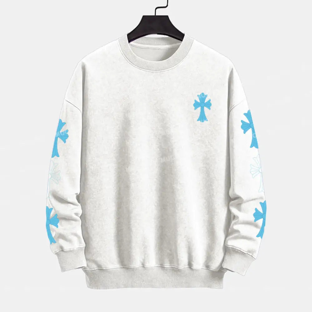 Muchic Unisex ’Cross’ Sports Graphic Print Long Sleeve Crewneck Sweatshirt White / S