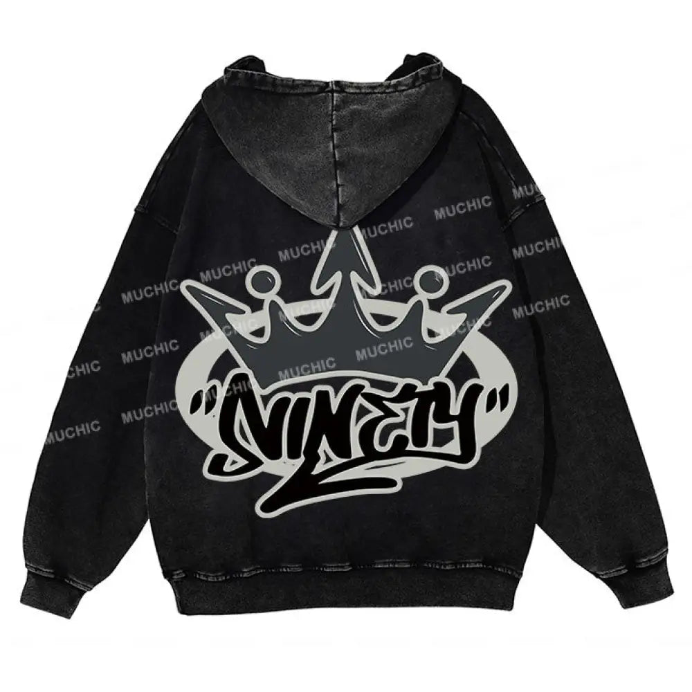 Muchic Unisex ’Crown’ Sport Graphic Print Long Sleeve Hoodie Black / S Hoodies-Sweatshirts