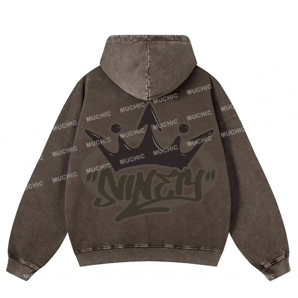 Muchic Unisex ’Crown’ Sport Graphic Print Long Sleeve Hoodie Coffee Color / S Hoodies-Sweatshirts