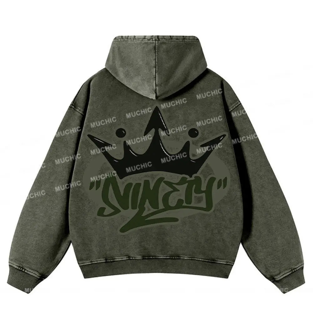 Muchic Unisex ’Crown’ Sport Graphic Print Long Sleeve Hoodie Gray Green / S Hoodies-Sweatshirts