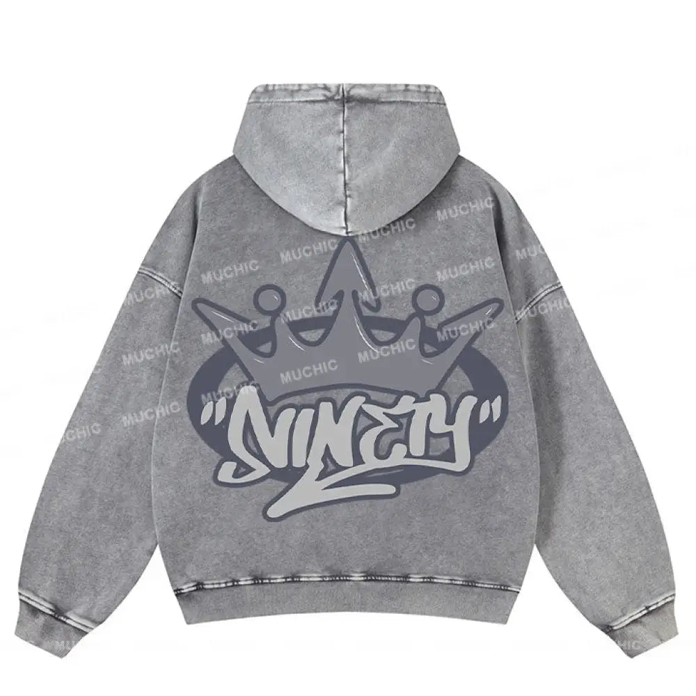 Muchic Unisex ’Crown’ Sport Graphic Print Long Sleeve Hoodie Gray / S Hoodies-Sweatshirts