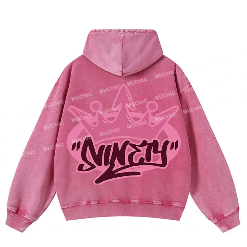 Muchic Unisex ’Crown’ Sport Graphic Print Long Sleeve Hoodie Pink / S Hoodies-Sweatshirts