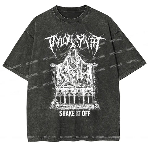 Muchic Unisex Death Metal Shake It Off Washed T-Shirt