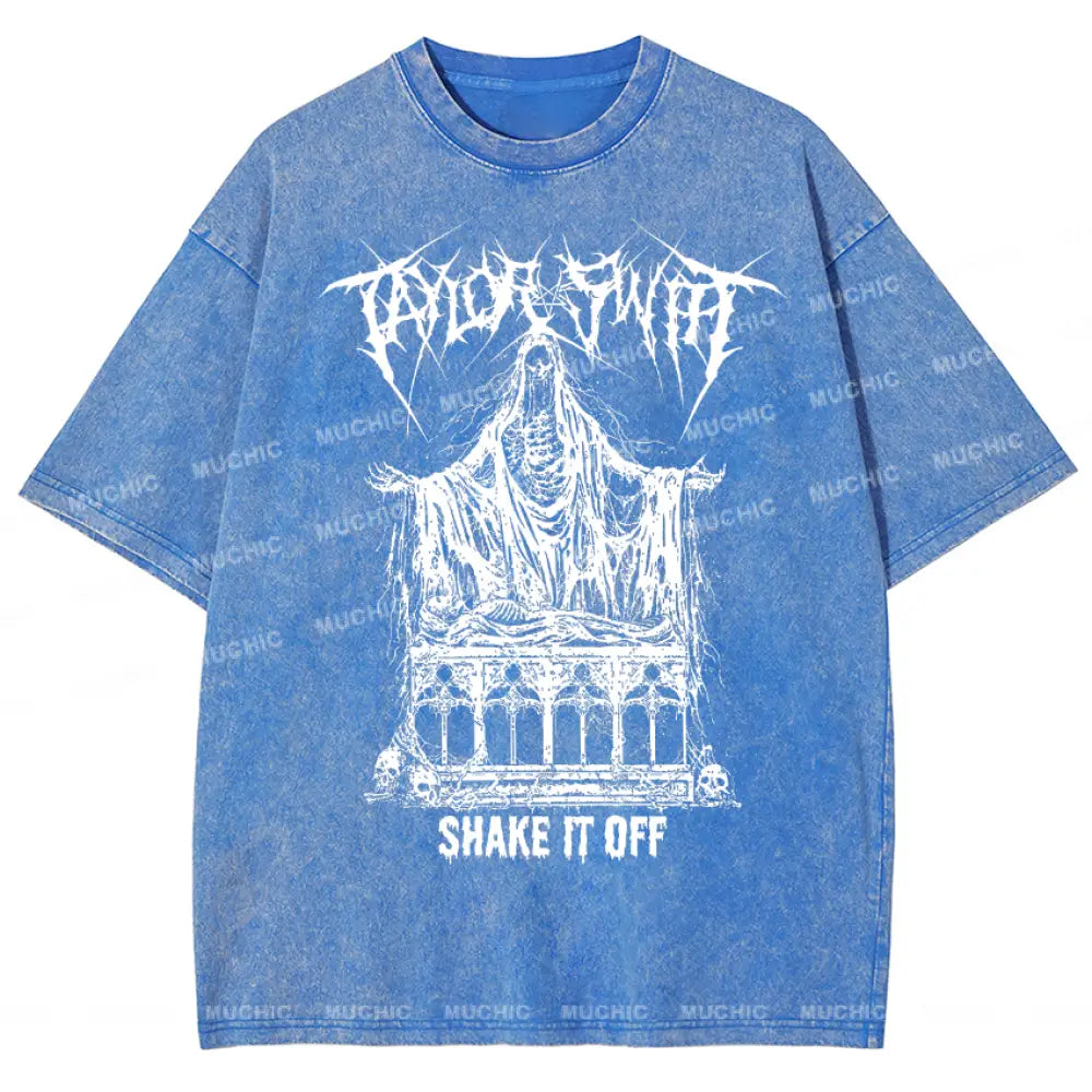 Muchic Unisex Death Metal Shake It Off Washed T-Shirt Blue / S T-Shirts