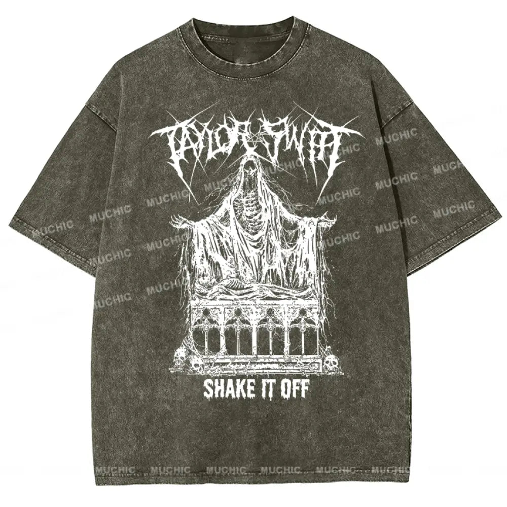 Muchic Unisex Death Metal Shake It Off Washed T-Shirt Grey / S T-Shirts