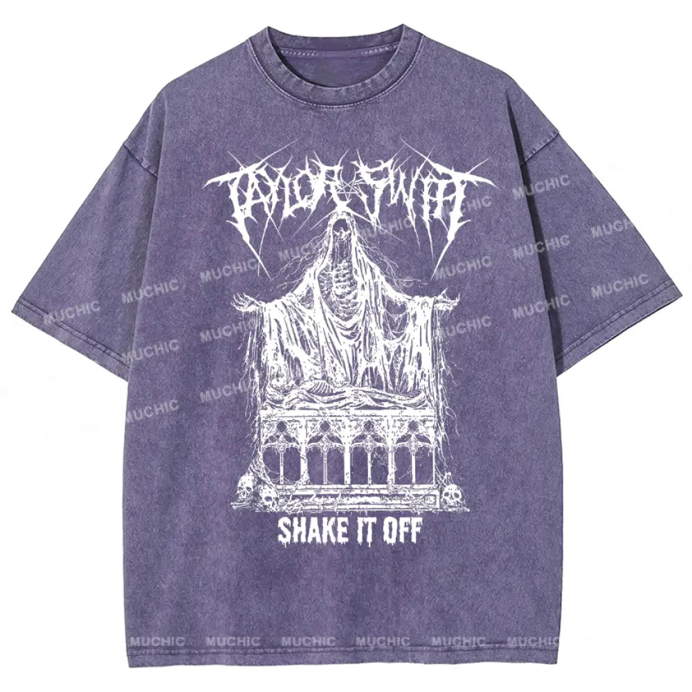 Muchic Unisex Death Metal Shake It Off Washed T-Shirt Purple / S T-Shirts