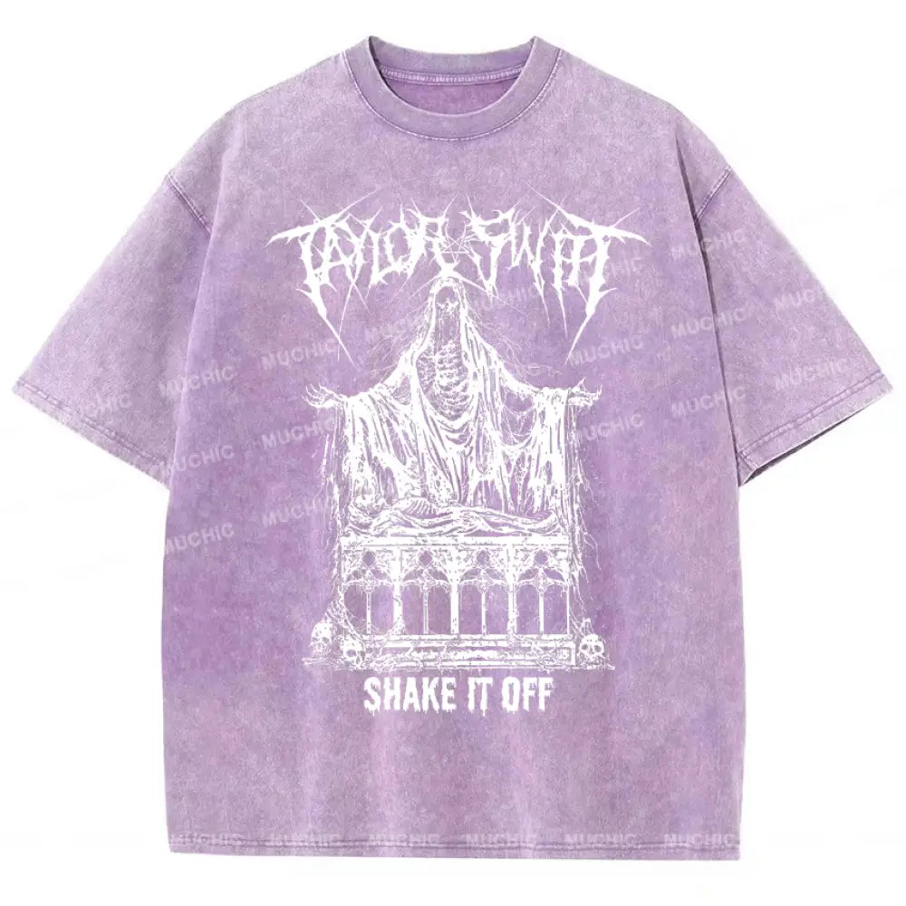 Muchic Unisex Death Metal Shake It Off Washed T-Shirt Violet / S T-Shirts