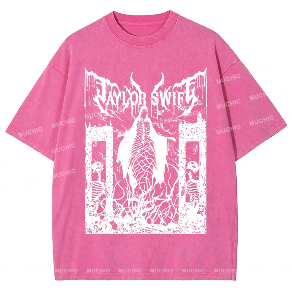 Muchic Unisex Death Metal Vintage Washed T-Shirt Hotpink / S T-Shirts