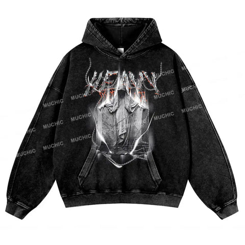 MUCHIC Unisex Devil's Chain Graphic Print Long Sleeve  Plush Thickening Hooded Sweatshirt