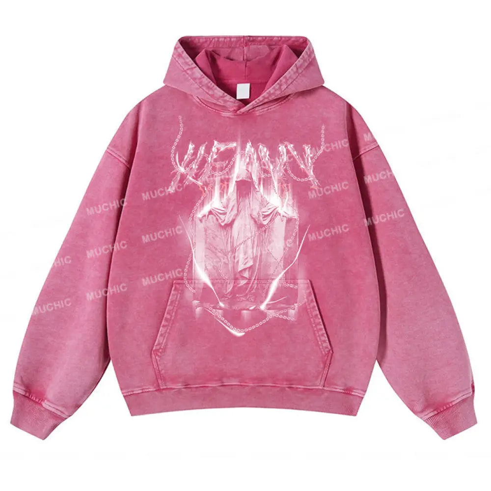 Muchic Unisex Devil’s Chain Graphic Print Long Sleeve Hooded Sweatshirt Pink / S Hoodies-Sweatshirts