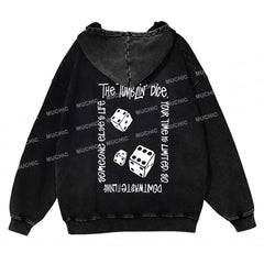 Muchic Unisex "Dice Points" Fashion Graphic Print Long Sleeve  Plush Thickening Hooded Sweatshirt