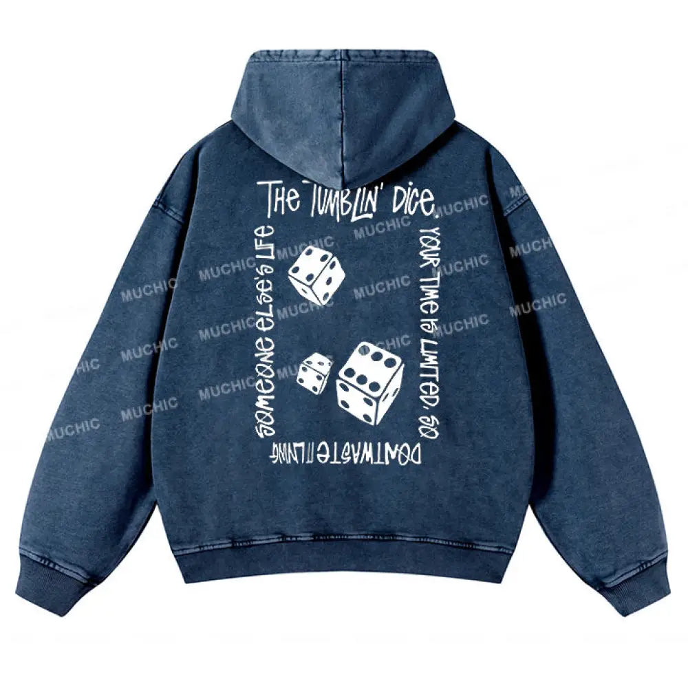 Muchic Unisex ’Dice Points’ Fashion Graphic Print Long Sleeve Hooded Sweatshirt Navy / S