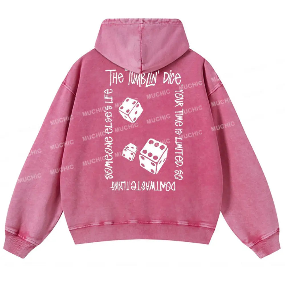 Muchic Unisex ’Dice Points’ Fashion Graphic Print Long Sleeve Hooded Sweatshirt Pink / S